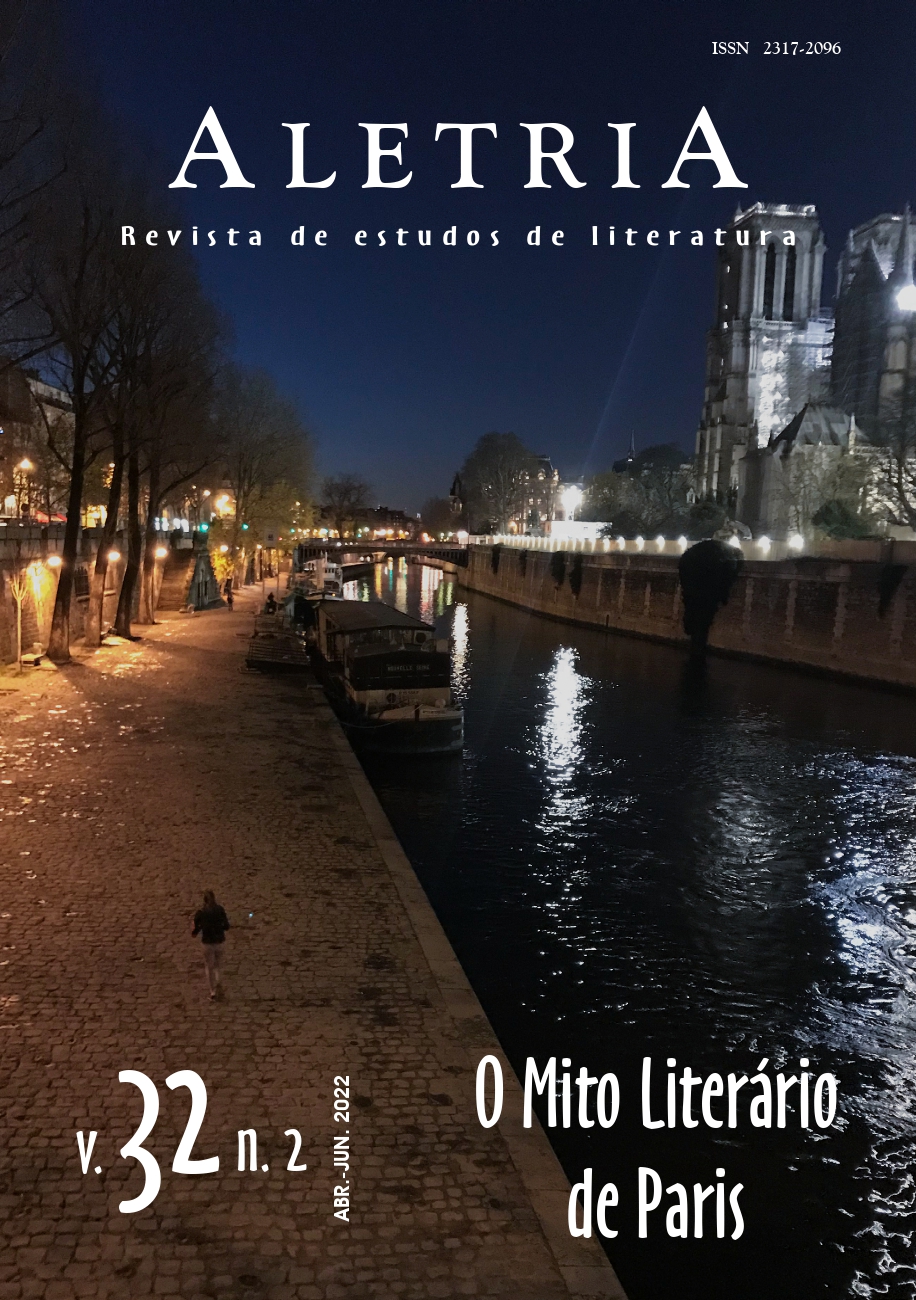 Capa do volume 32, número 2, ano 2002 da Aletria: revista de estudos de literatura. Na capa encontra-se uma imagem de um canal fluvial de Paris, França. Na parte inferior esquerda encontra-se uma mulher caminhando sozinha.